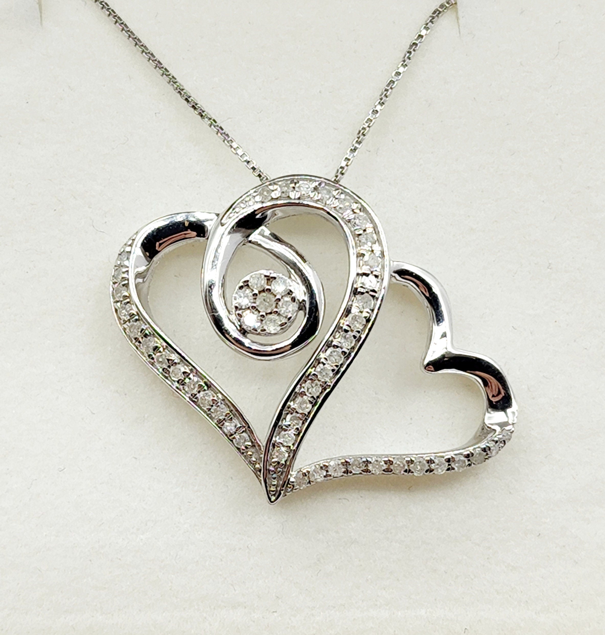 Silver Diamond Heart Pendant , Twice the loving Diamond Hearts Pendant in Sterling Silver