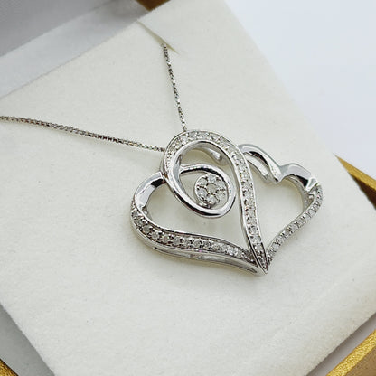 Silver Diamond Heart Pendant , Twice the loving Diamond Hearts Pendant in Sterling Silver