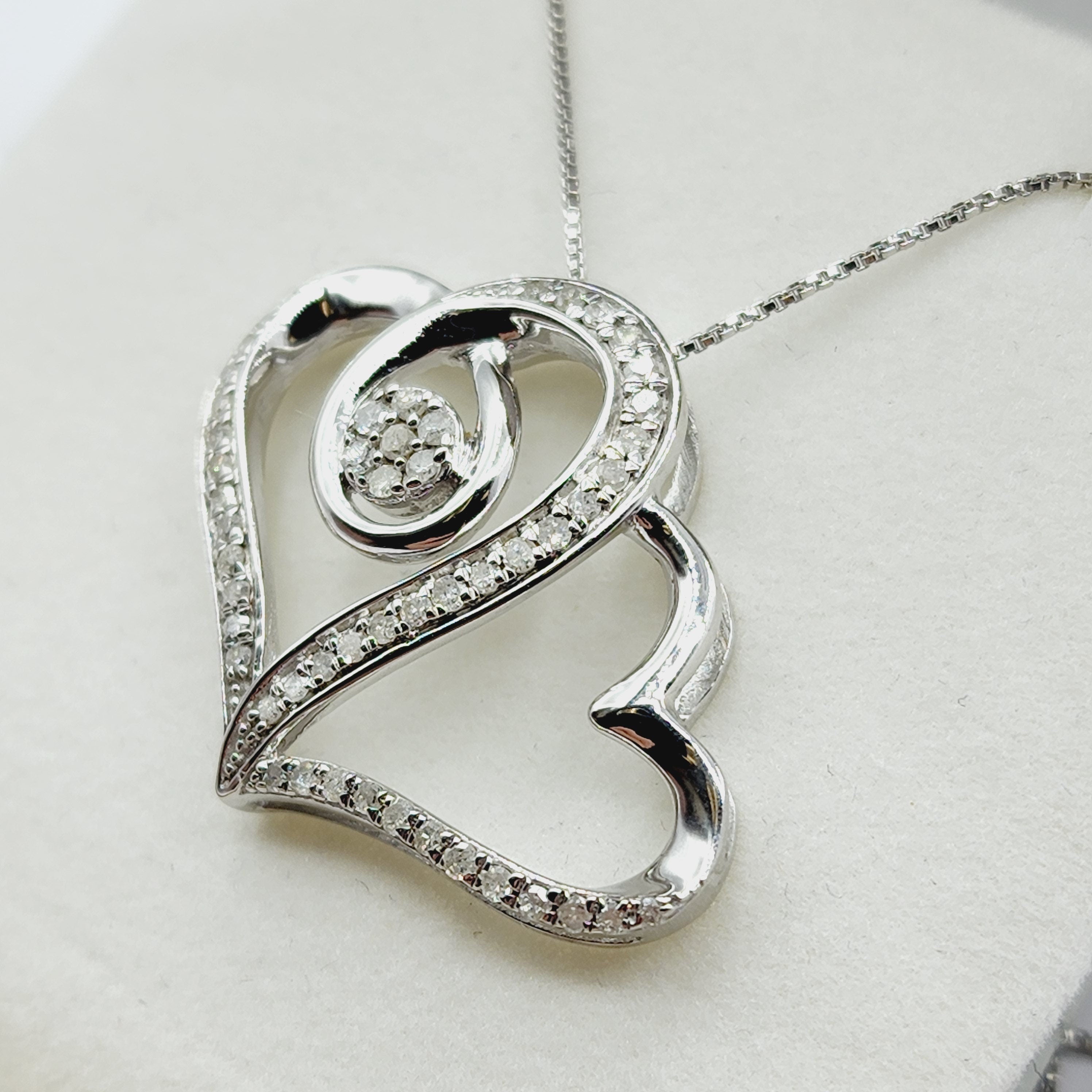 Silver Diamond Heart Pendant , Twice the loving Diamond Hearts Pendant in Sterling Silver