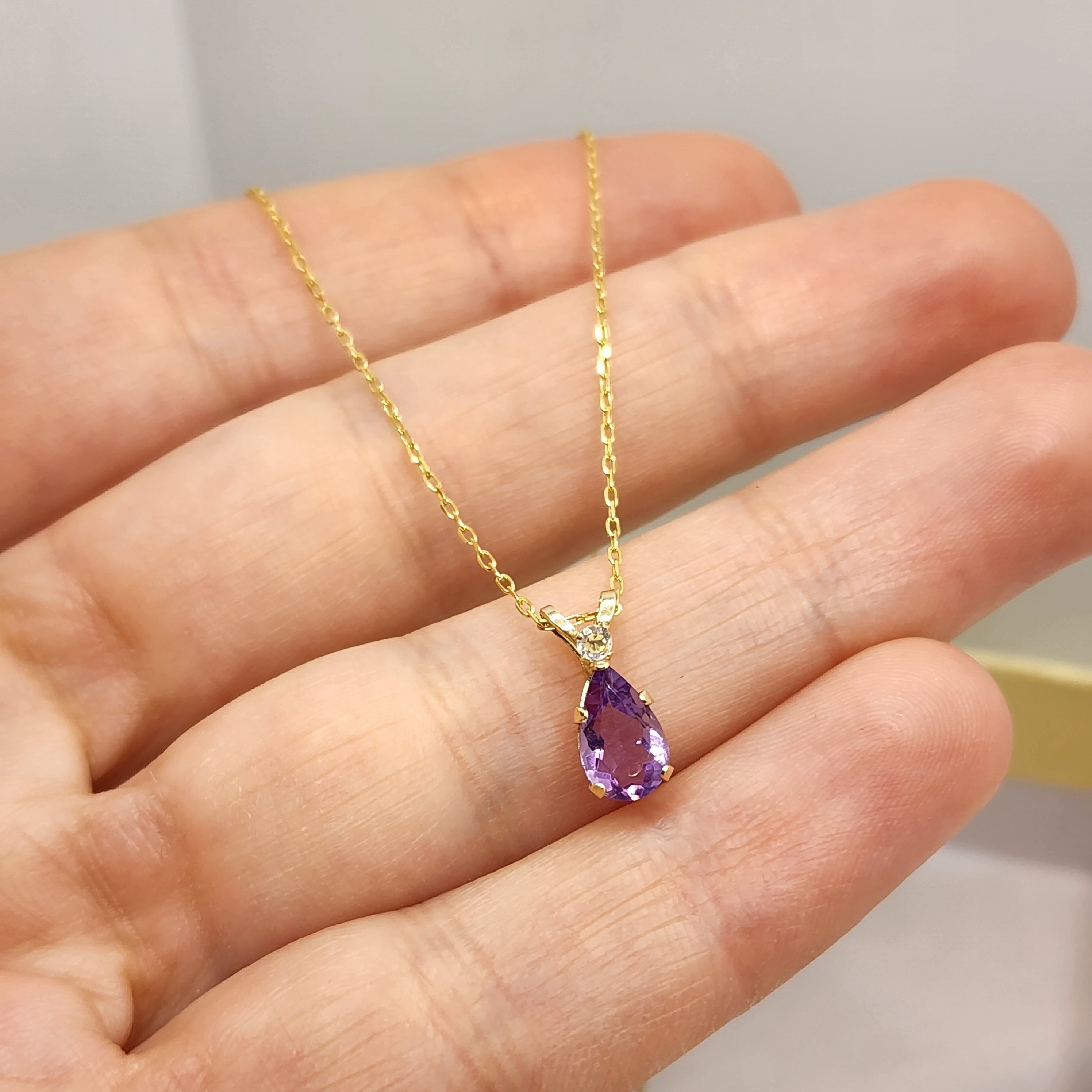 10K Gold Amethyst 8x6mm Pendant Necklace - Handmade in Canada
