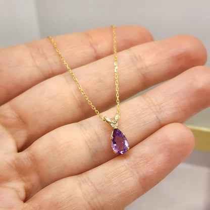 10K Gold Amethyst 8x6mm Pendant Necklace - Handmade in Canada