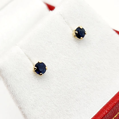 Gold Blue Sapphire Earrings, 14K Yellow Gold Natural Blue Sapphire 3.5mm Stud Earrings, September Birthstone