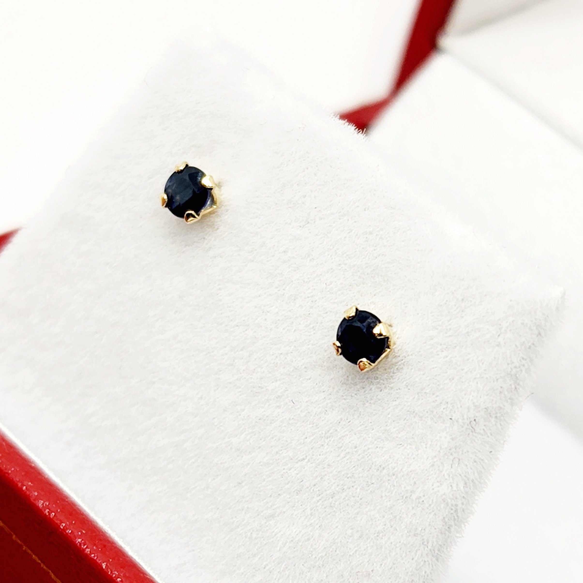 Gold Blue Sapphire Earrings, 14K Yellow Gold Natural Blue Sapphire 3.5mm Stud Earrings, September Birthstone