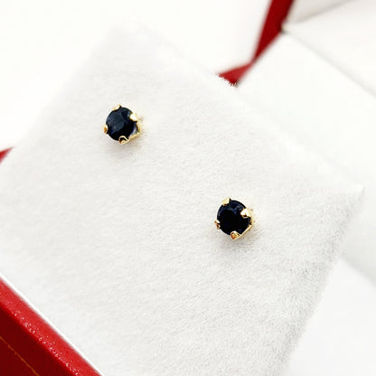 Gold Blue Sapphire Earrings, 14K Yellow Gold Natural Blue Sapphire 3.5mm Stud Earrings, September Birthstone