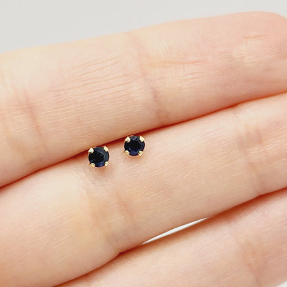 Gold Blue Sapphire Earrings, 14K Yellow Gold Natural Blue Sapphire 3.5mm Stud Earrings, September Birthstone