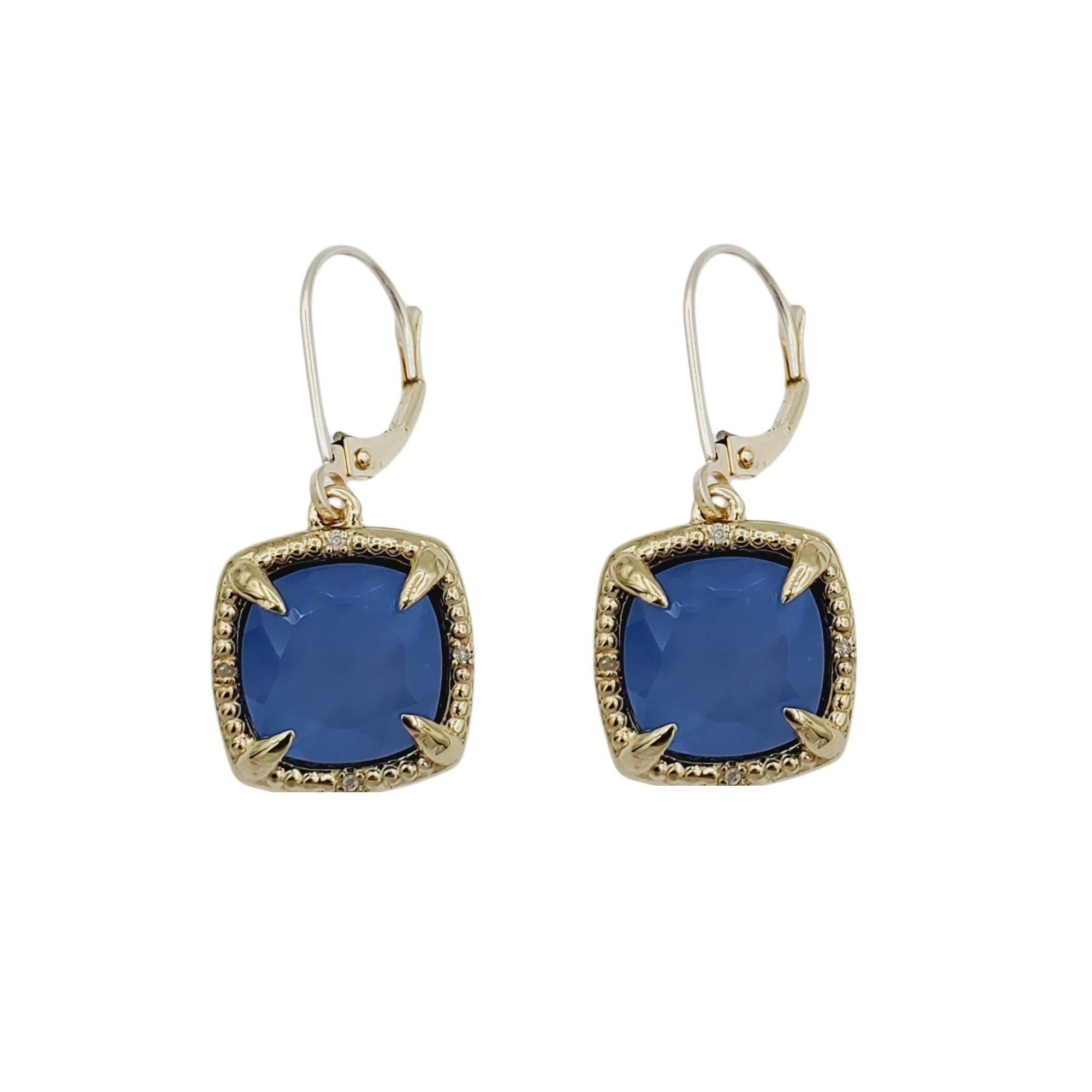 Gemstone Drop Earrings, 10kt Yellow Gold Genuine Square Gemstones 10mm and Diamond Earrings, Birthstone Earrings, Earring For Women, Gifts