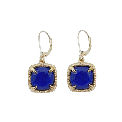 Gemstone Drop Earrings, 10kt Yellow Gold Genuine Square Gemstones 10mm and Diamond Earrings, Birthstone Earrings, Earring For Women, Gifts