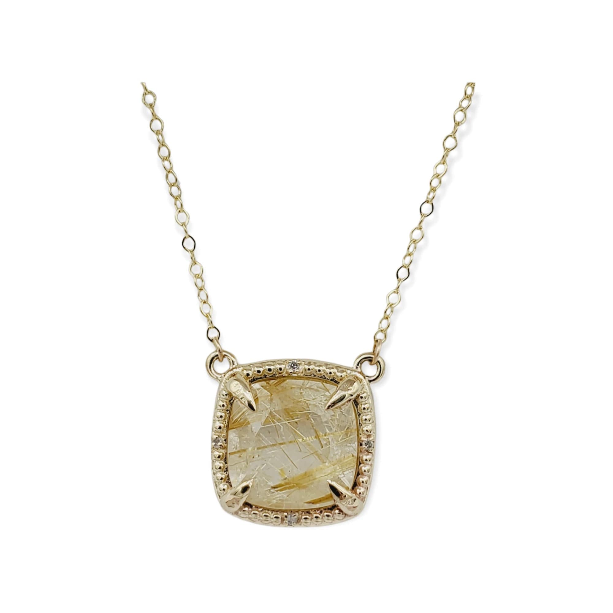 Gold Natural Gemstones Necklace, 10kt Yellow Gold Genuine Gemstones 10mm with Diamond Necklace, Birthstone Necklace, Necklace For Women