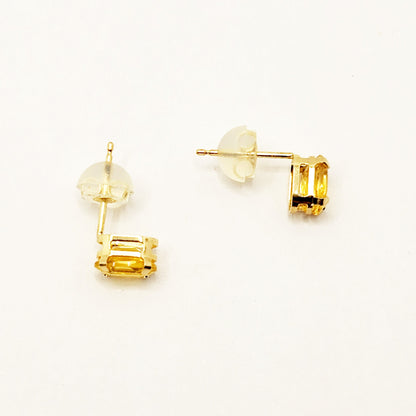 Gold Citrine Stud Earrings, 14K Yellow Gold Genuine Citrine 6x4mm Stud Earrings, November Birthstone, Handmade Earrings
