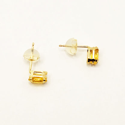 Gold Citrine Stud Earrings, 10K Yellow Gold Genuine Citrine 6x4mm Stud Earrings, November Birthstone, Handmade Earrings