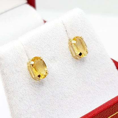 Handmade 14K Yellow Gold Citrine Stud Earrings, November Birthstone 6x4mm
