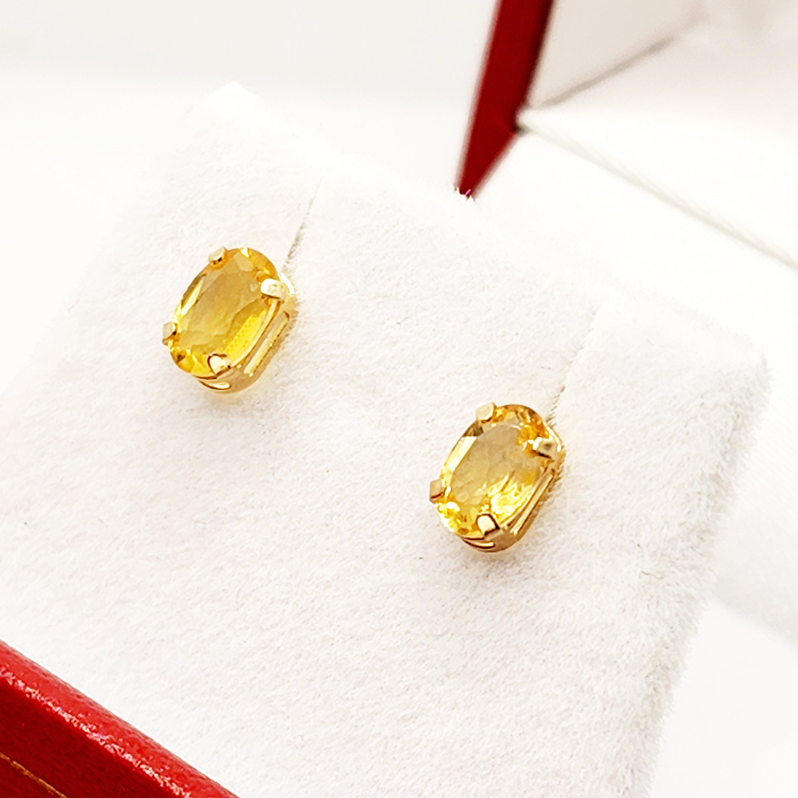 Gold Citrine Stud Earrings, 14K Yellow Gold Genuine Citrine 6x4mm Stud Earrings, November Birthstone, Handmade Earrings