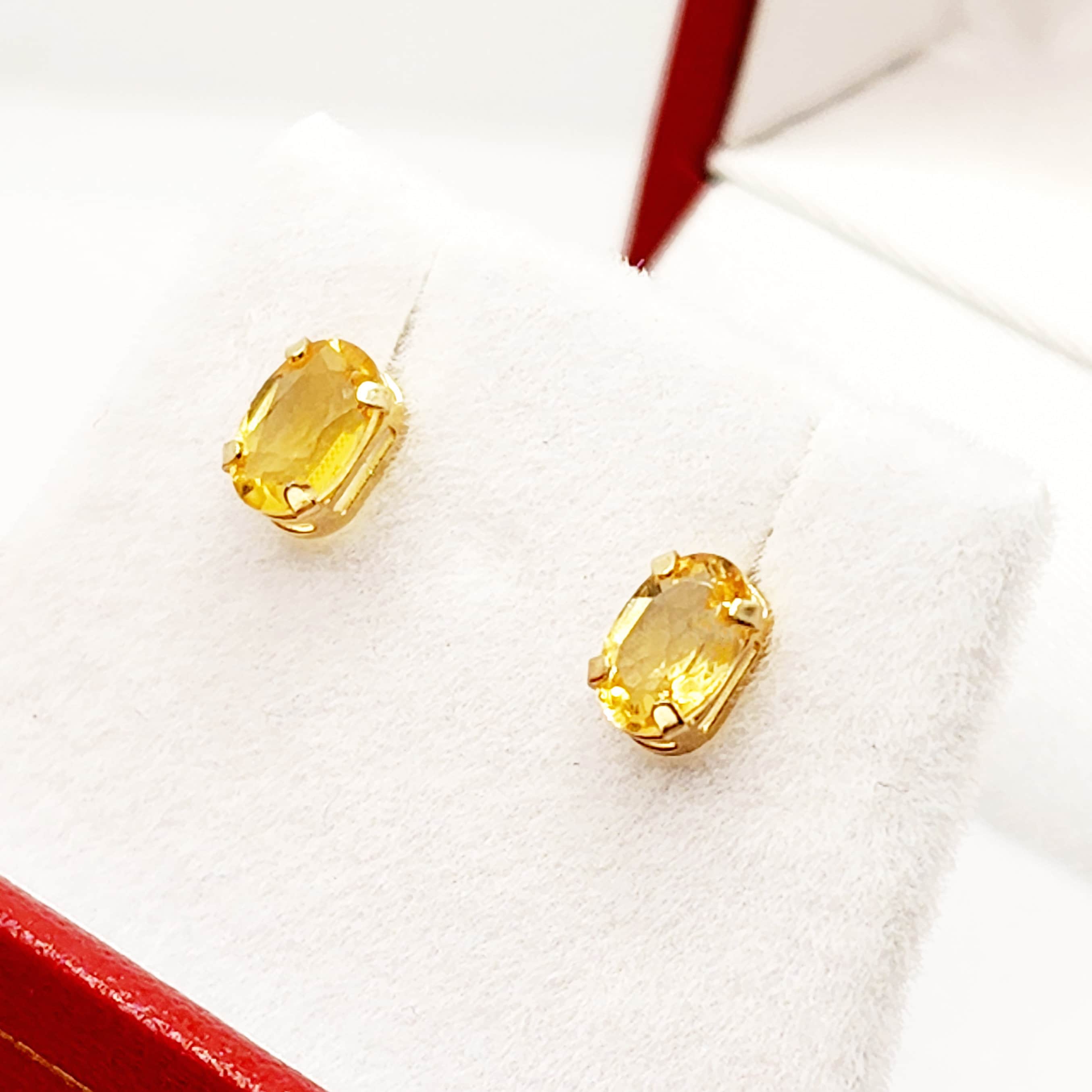 Gold Citrine Stud Earrings, 10K Yellow Gold Genuine Citrine 6x4mm Stud Earrings, November Birthstone, Handmade Earrings