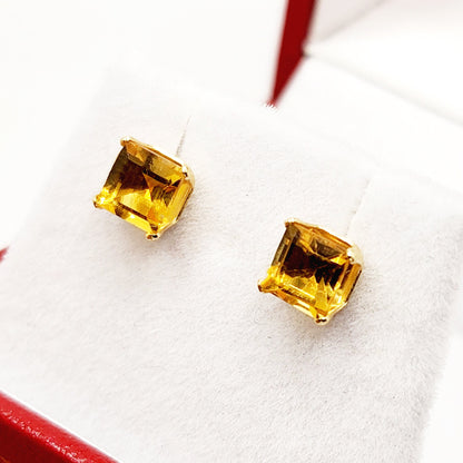 Gold Citrine Stud Earrings, 14K Yellow Gold Genuine Citrine 5x5mm Stud Earrings, November Birthstone, Gift For Her