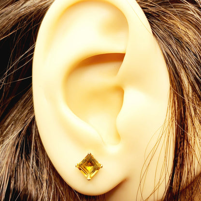 Gold Citrine Stud Earrings, 14K Yellow Gold Genuine Citrine 5x5mm Stud Earrings, November Birthstone, Gift For Her