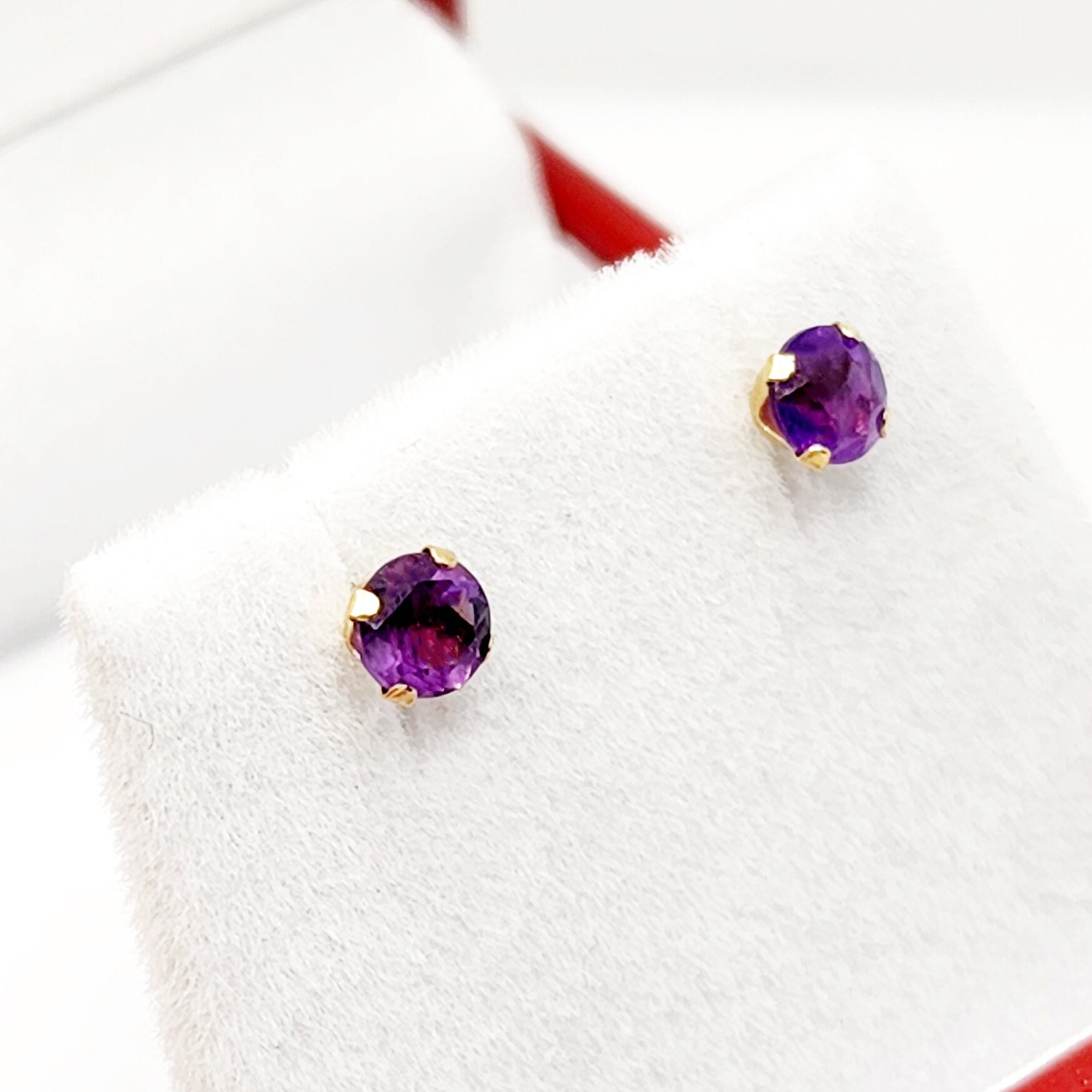 14K Yellow Gold Amethyst Stud Earrings | February Birthstone 4x4mm