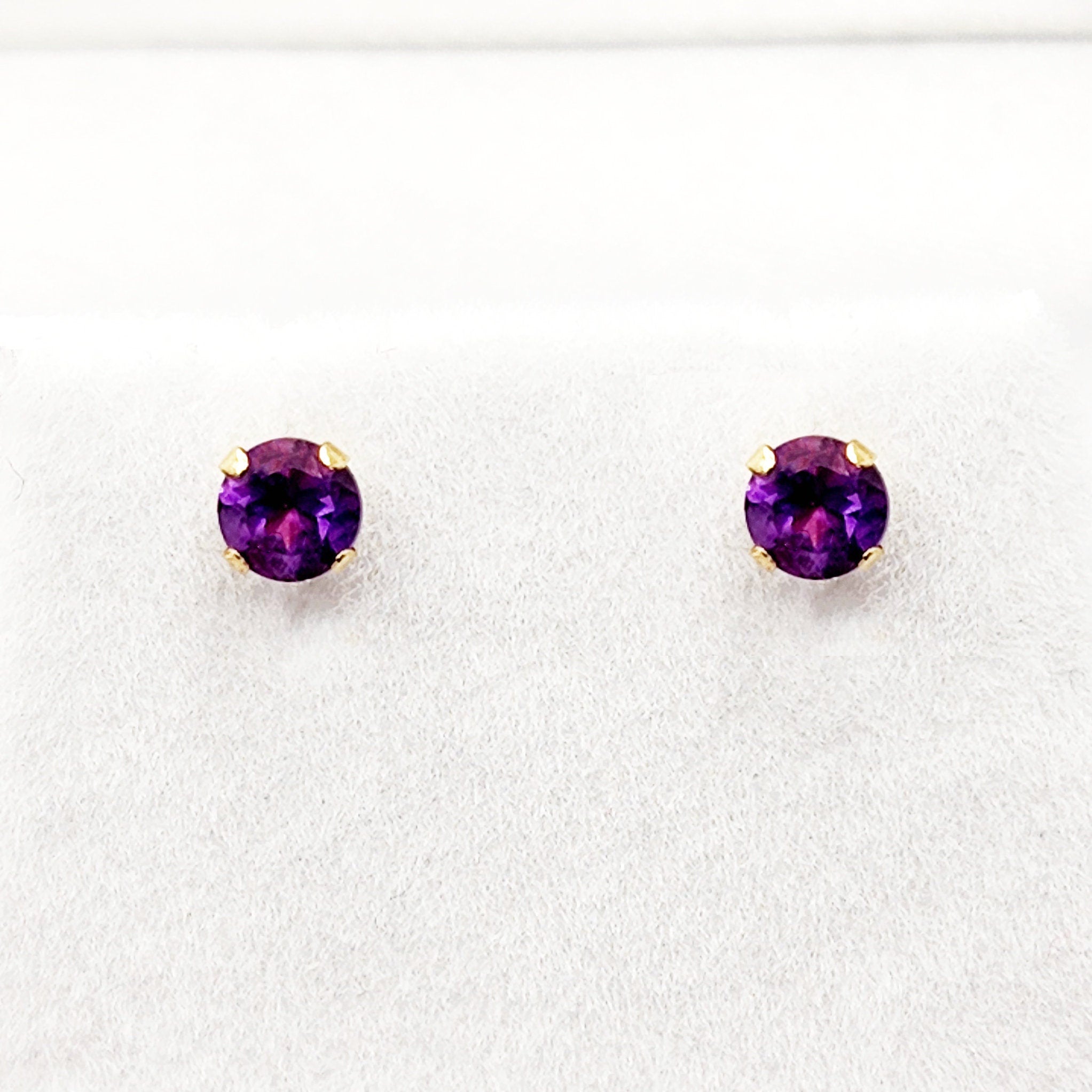 14K Genuine Amethyst Earrings | 14K Yellow Gold Genuine Amethyst 4x4mm Stud Earrings