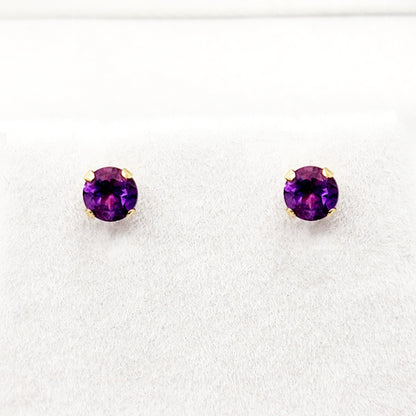 14K Genuine Amethyst Earrings | 14K Yellow Gold Genuine Amethyst 4x4mm Stud Earrings