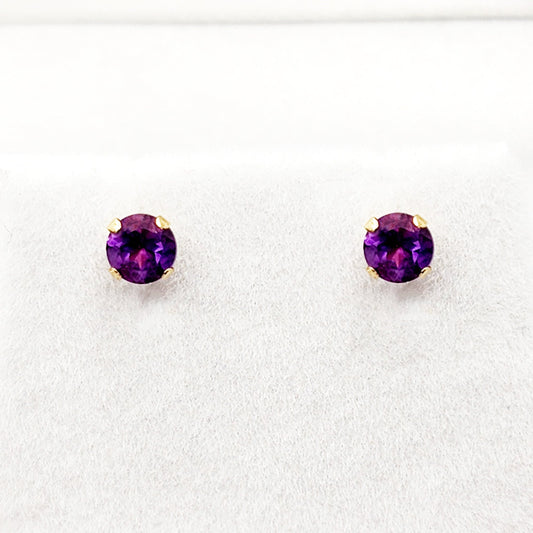 14K Genuine Amethyst Earrings | 14K Yellow Gold Genuine Amethyst 4x4mm Stud Earrings