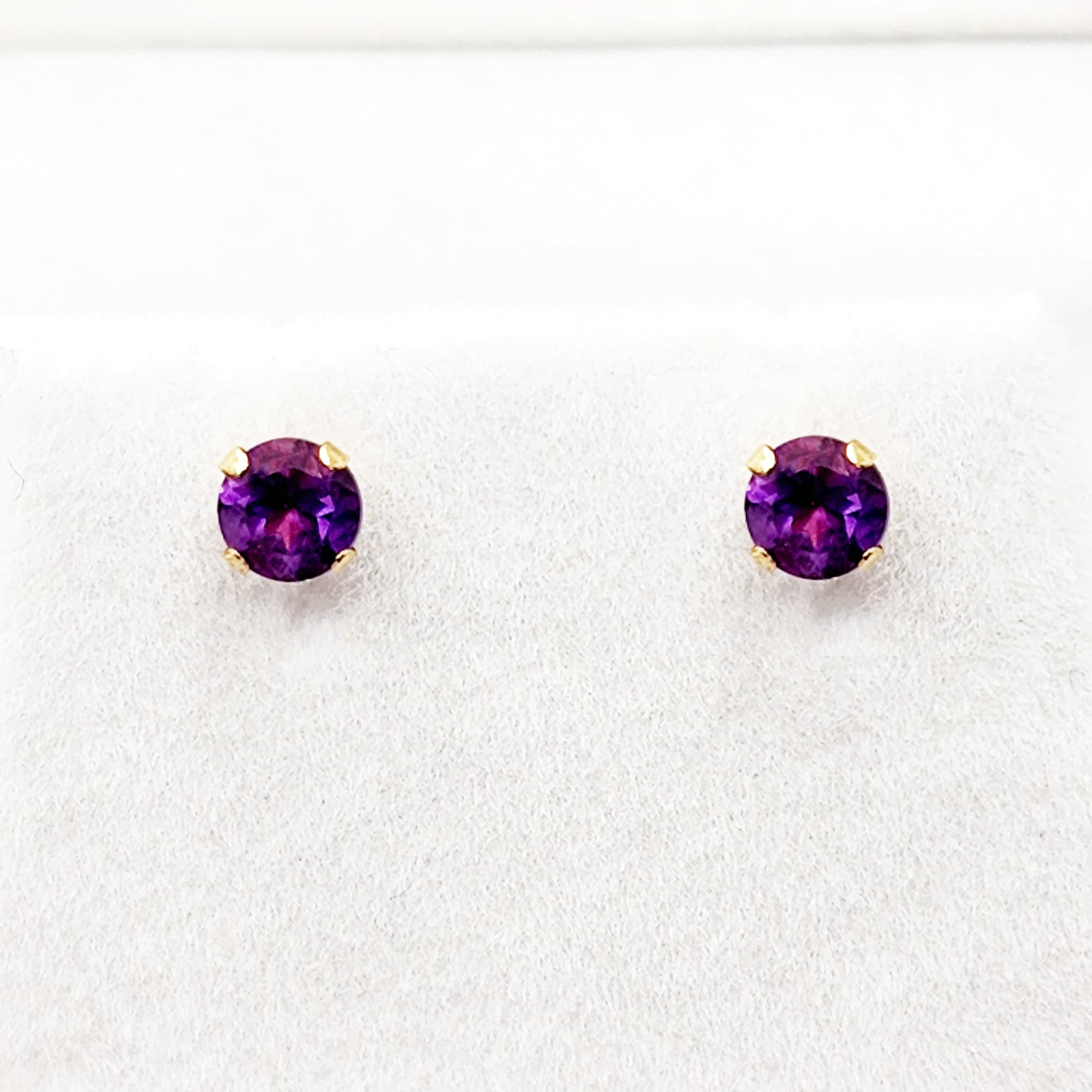14K Yellow Gold Amethyst Stud Earrings | February Birthstone 4x4mm