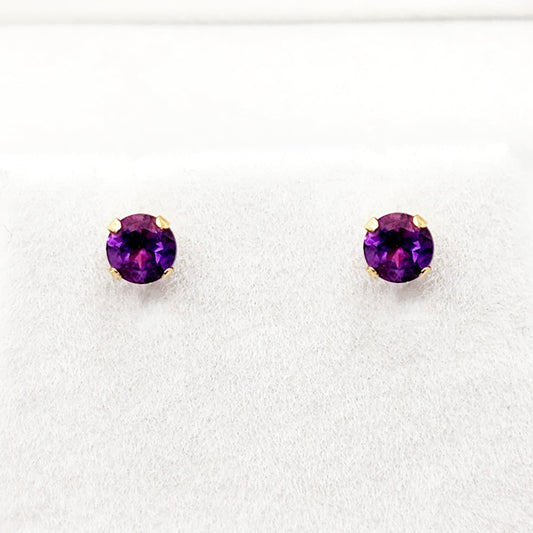 14K Yellow Gold Amethyst Stud Earrings | February Birthstone 4x4mm