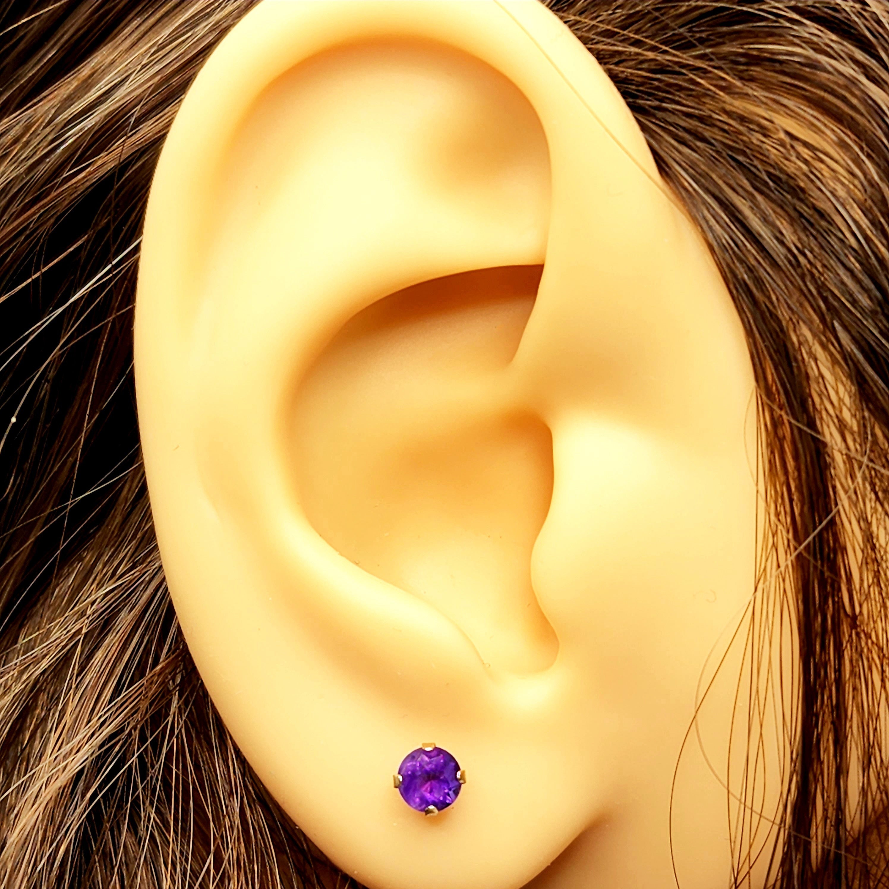 14K Yellow Gold Amethyst Stud Earrings | February Birthstone 4x4mm