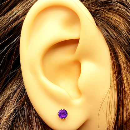 14K Genuine Amethyst Earrings | 14K Yellow Gold Genuine Amethyst 4x4mm Stud Earrings