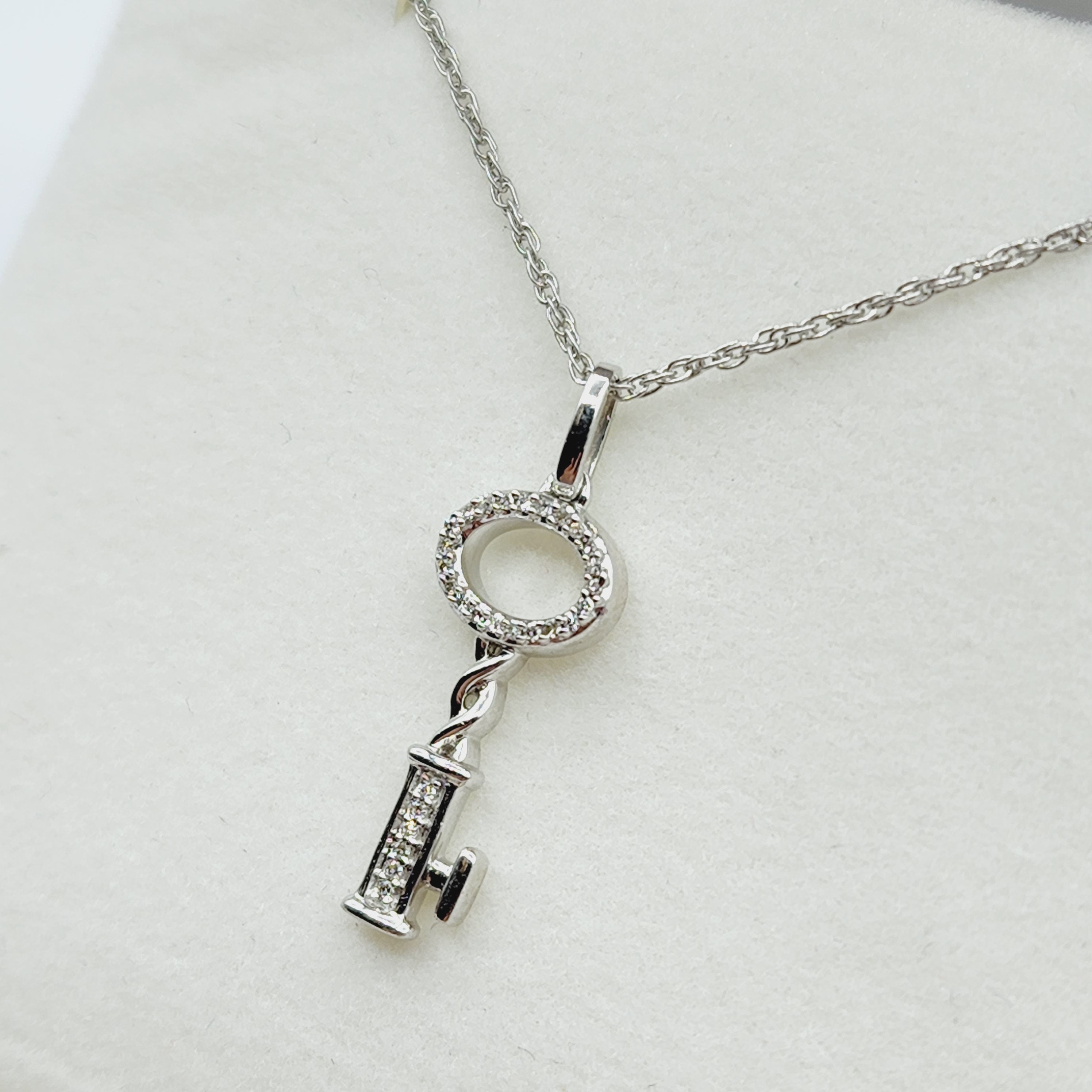 Diamond Pendant Necklace , 925 Sterling Silver Key Shape Pendant with Chain,  Gift For Her, Necklace For Women