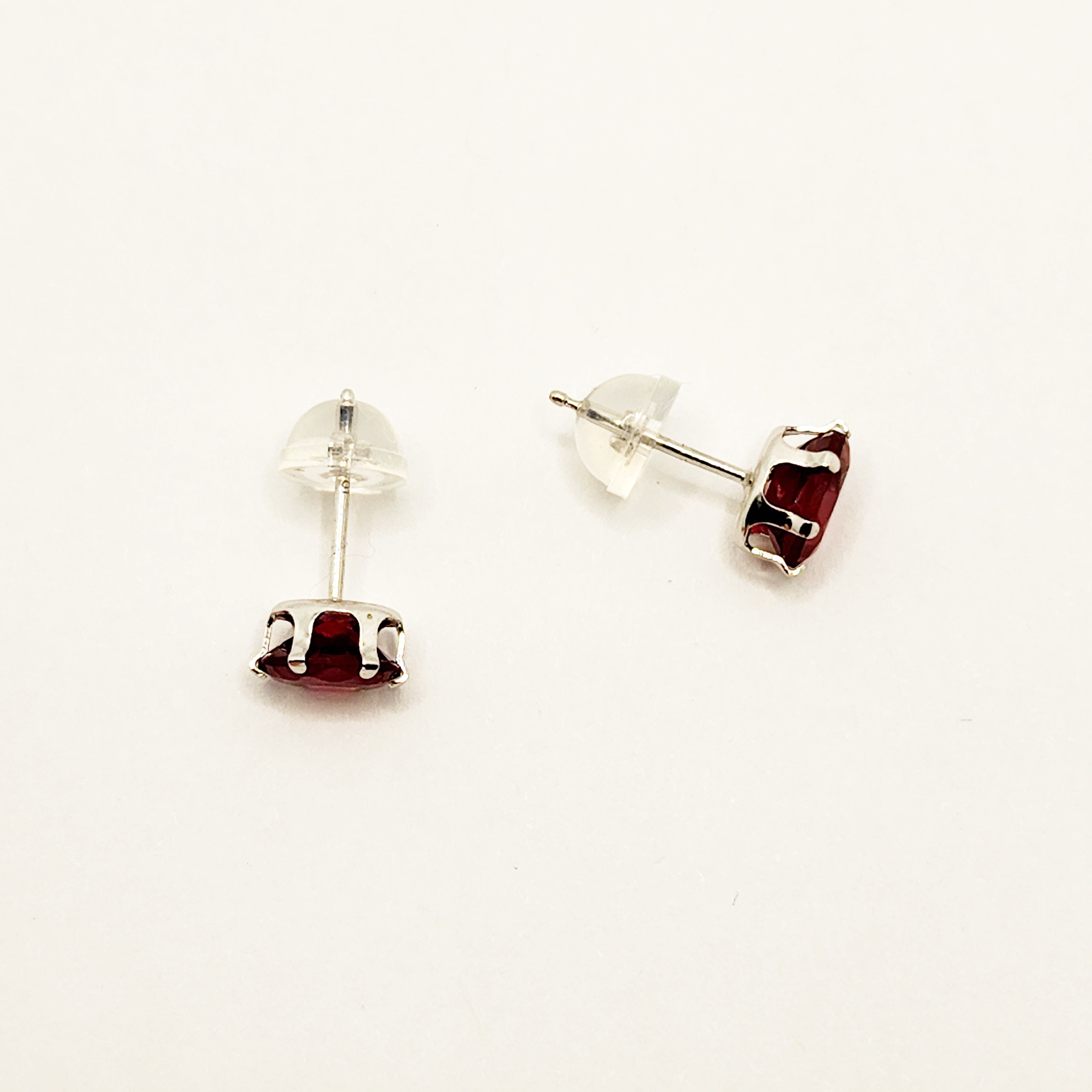 Garnet Earrings | 10K White Gold Genuine Garnet 6x4mm Stud Earrings