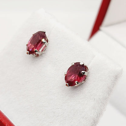 Garnet Earrings | 10K White Gold Genuine Garnet 6x4mm Stud Earrings