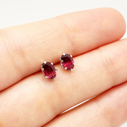 Garnet Earrings | 10K White Gold Genuine Garnet 6x4mm Stud Earrings