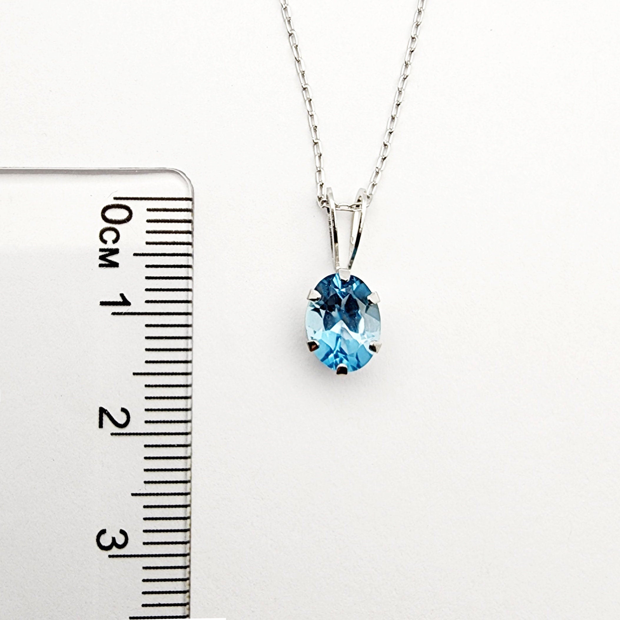 Gold Blue Topaz Pendant Necklace, 10K White Gold Genuine Blue Topaz 1.43ct Pendant, Handmade Pendant, Birthstone Pendant, Gift For Her