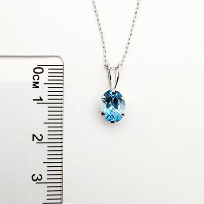 Gold Blue Topaz Pendant Necklace, 10K White Gold Genuine Blue Topaz 1.43ct Pendant, Handmade Pendant, Birthstone Pendant, Gift For Her