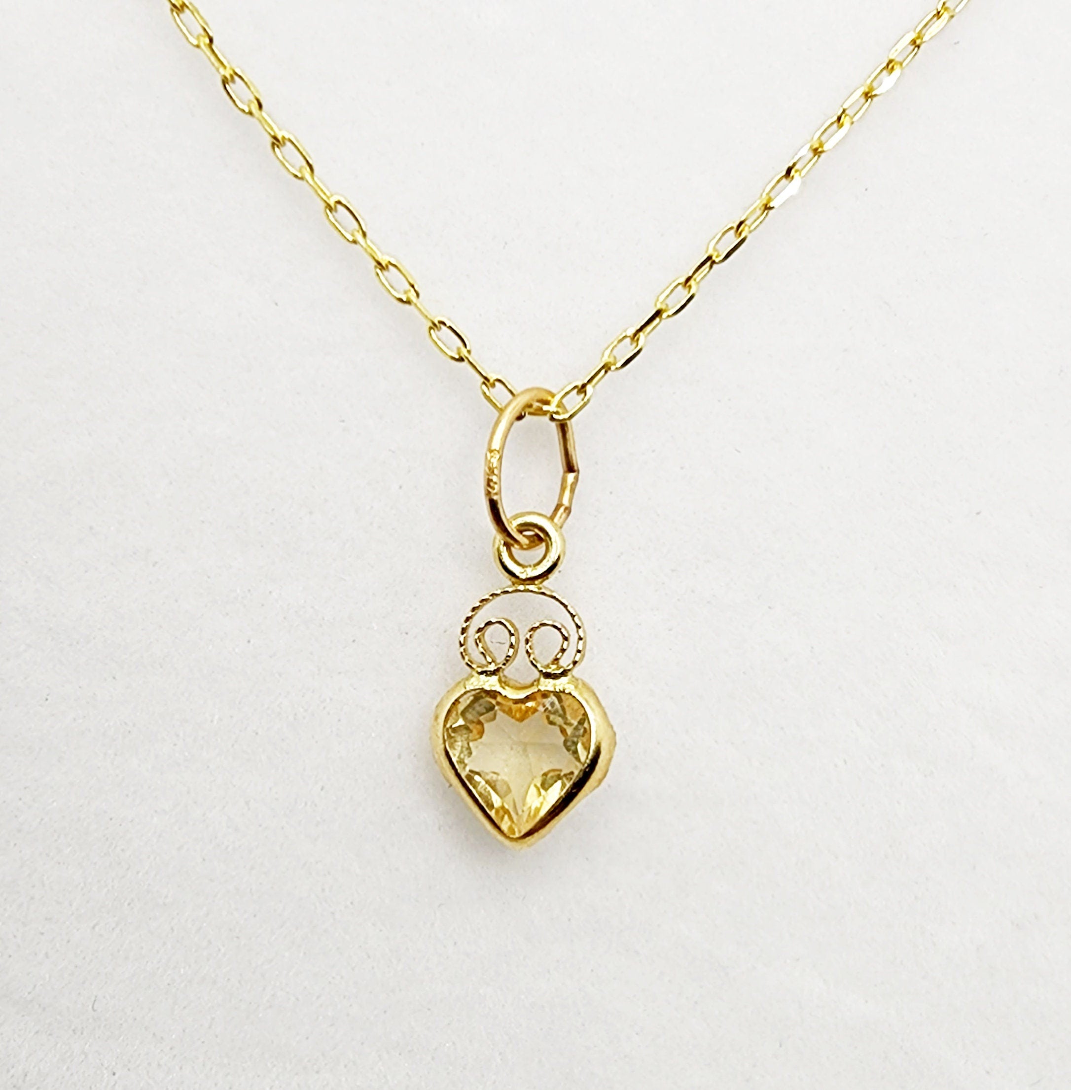 14K Yellow Gold Heart Citrine Pendant | November Birthstone
