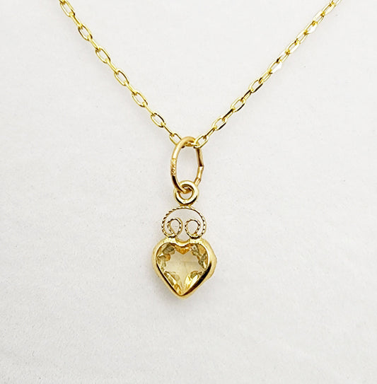 14K Yellow Gold Heart Citrine Pendant | November Birthstone