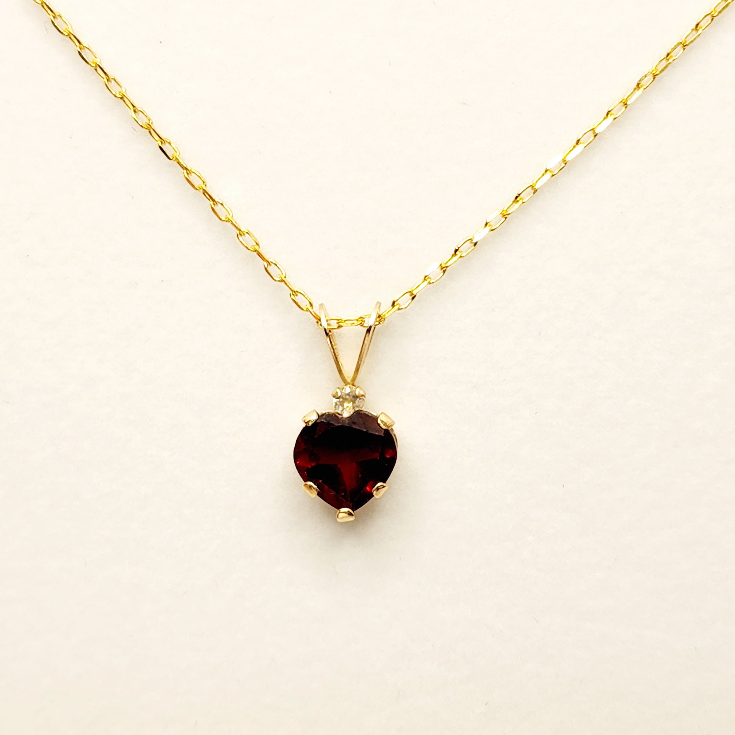 Gold Garnet Pendant, 10K Yellow Gold Genuine Garnet 6x6mm Pendant Necklace, January Birthstone, Valentine Gift for Girlfriend, Heart Pendant