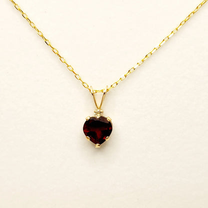 Gold Garnet Pendant, 10K Yellow Gold Genuine Garnet 6x6mm Pendant Necklace, January Birthstone, Valentine Gift for Girlfriend, Heart Pendant