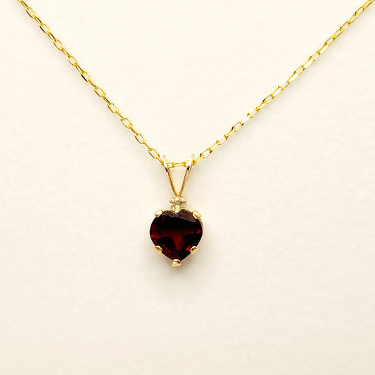 Gold Garnet Pendant, 10K Yellow Gold Genuine Garnet 6x6mm Pendant Necklace, January Birthstone, Valentine Gift for Girlfriend, Heart Pendant