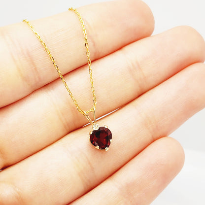 Gold Garnet Pendant, 10K Yellow Gold Genuine Garnet 6x6mm Pendant Necklace, January Birthstone, Valentine Gift for Girlfriend, Heart Pendant