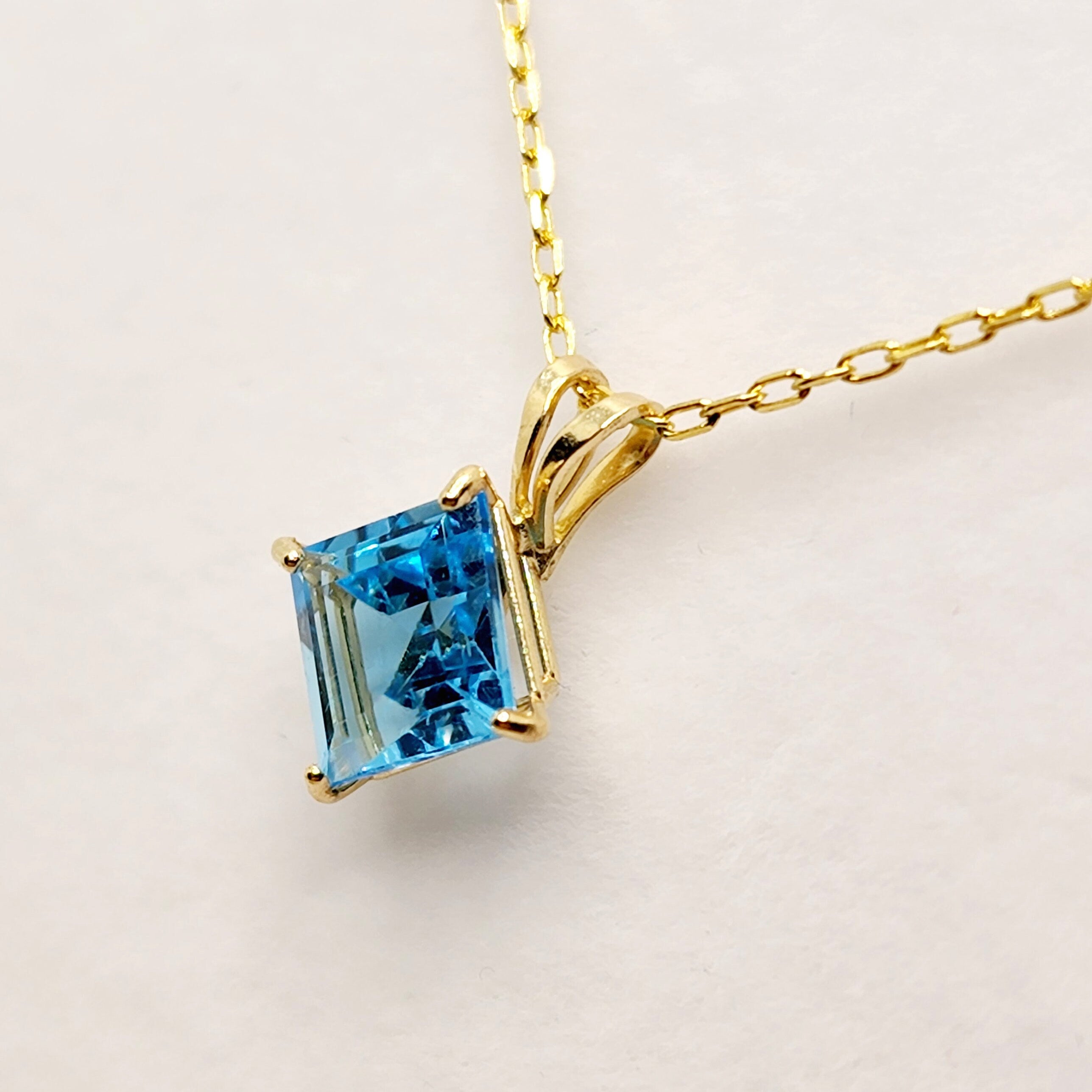 Gold Blue Topaz Pendant Necklace , 10K Yellow Gold Genuine Blue Topaz 6x6mm Pendant, Handmade Pendant, Pendant For Women
