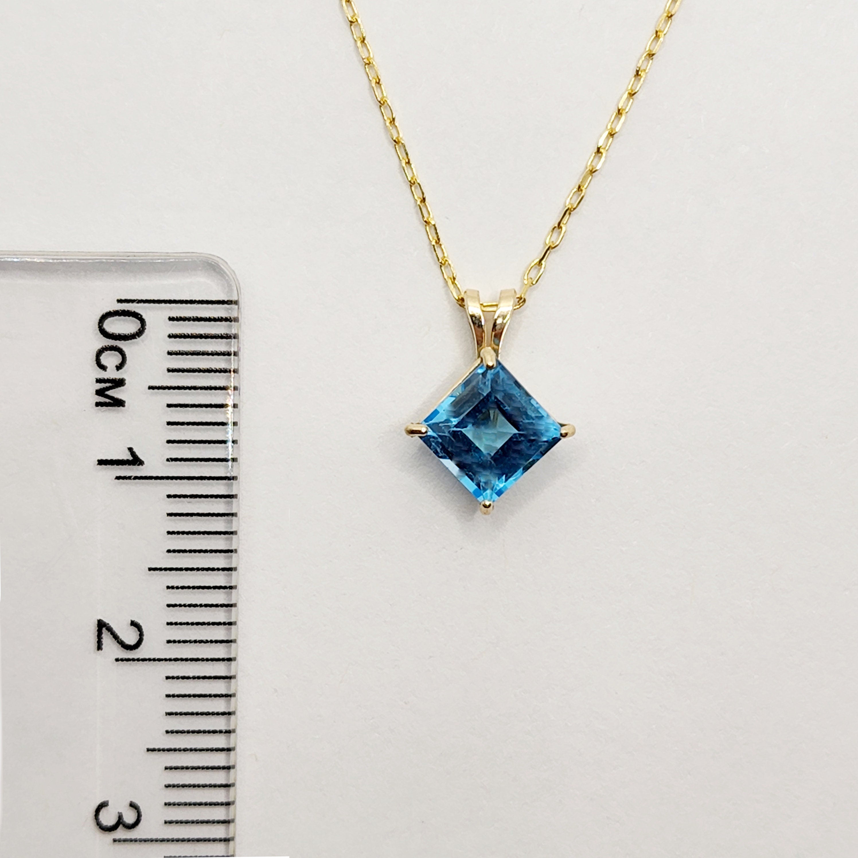 Gold Blue Topaz Pendant Necklace , 10K Yellow Gold Genuine Blue Topaz 6x6mm Pendant, Handmade Pendant, Pendant For Women