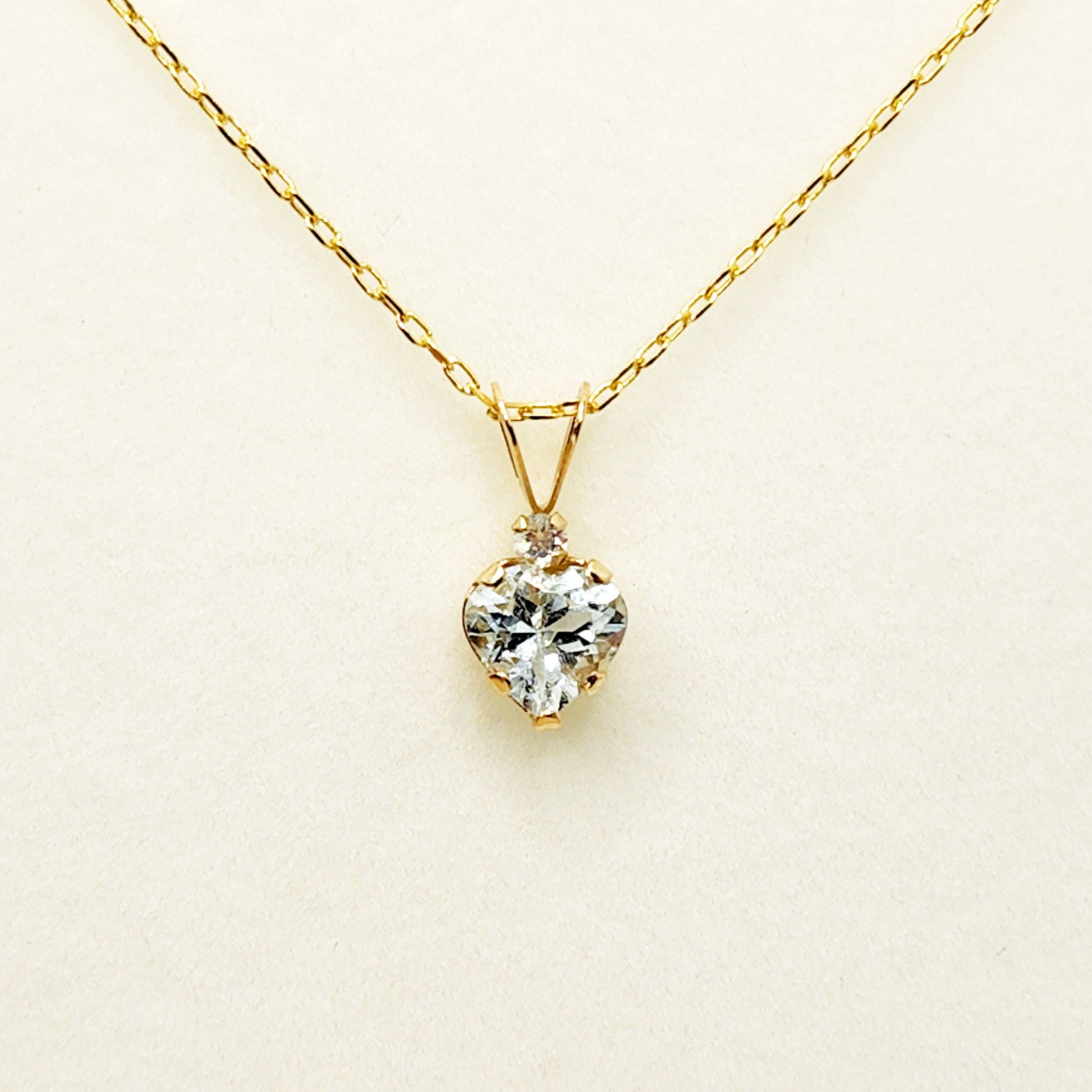 Gold Aquamarine Pendant Necklace, 10K Yellow Gold Genuine  Heart Shaped Genuine Aquamarine 6mm Pendant, March Birthstone, Handmade Pendant