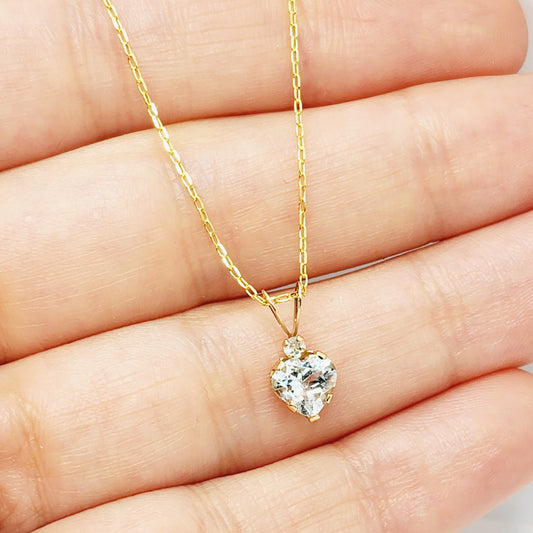 Gold Aquamarine Pendant Necklace, 10K Yellow Gold Genuine  Heart Shaped Genuine Aquamarine 6mm Pendant, March Birthstone, Handmade Pendant