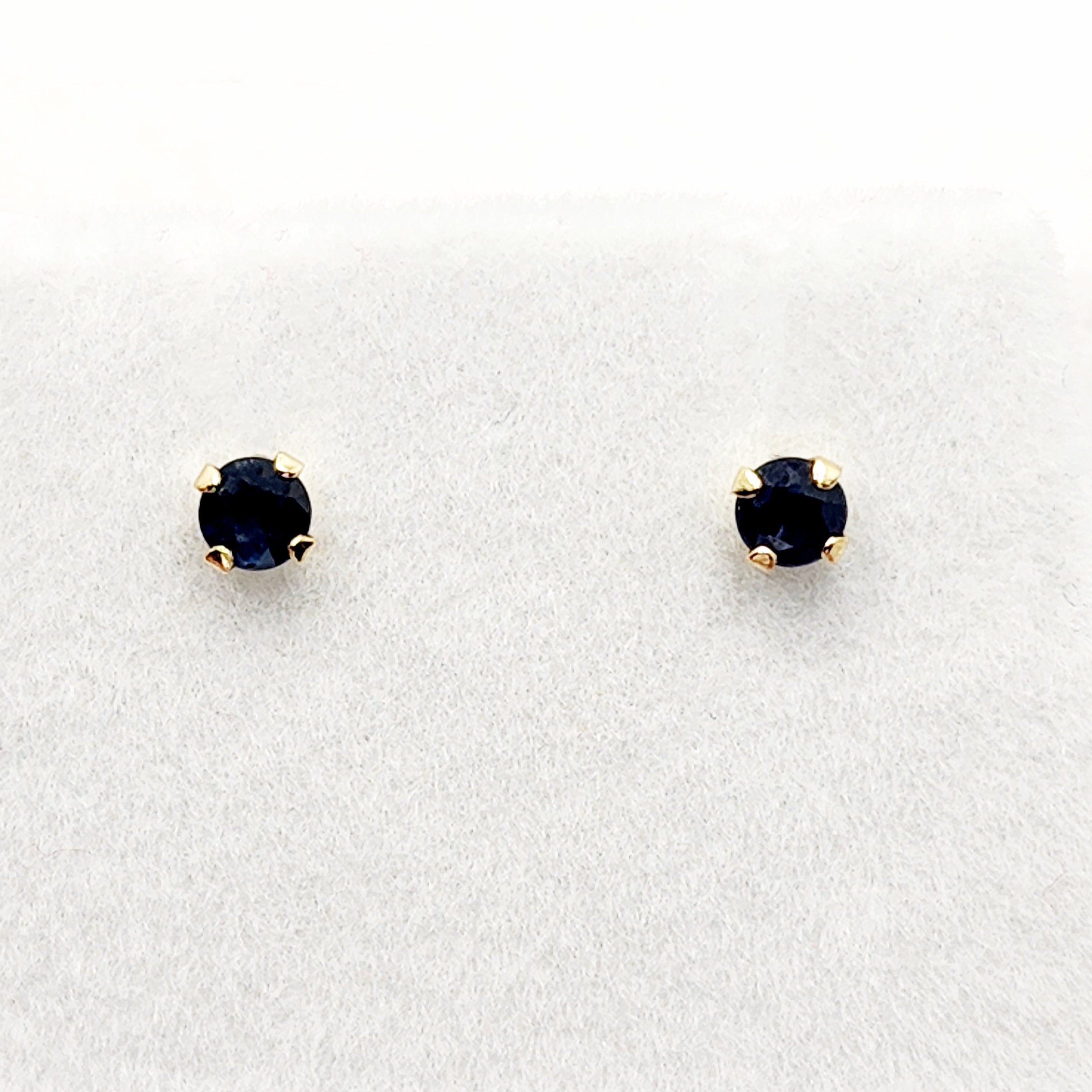 Gold Blue Sapphire Earrings, 14K Yellow Gold Natural Blue Sapphire 3.5mm Stud Earrings, September Birthstone