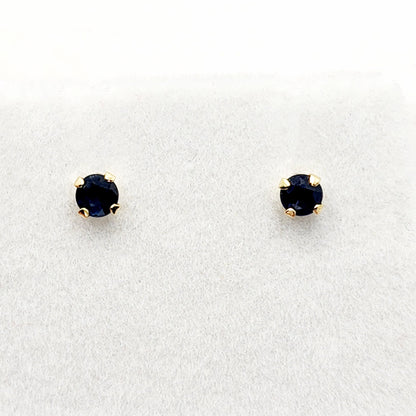 Gold Blue Sapphire Earrings, 14K Yellow Gold Natural Blue Sapphire 3.5mm Stud Earrings, September Birthstone