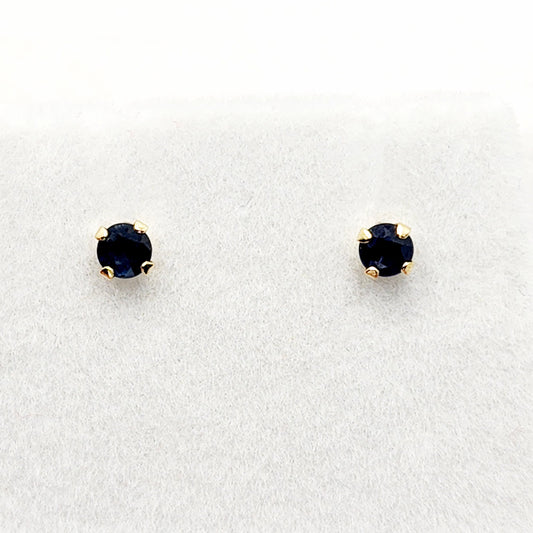 Gold Blue Sapphire Earrings, 14K Yellow Gold Natural Blue Sapphire 3.5mm Stud Earrings, September Birthstone