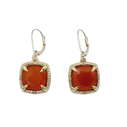 Gemstone Drop Earrings, 10kt Yellow Gold Genuine Square Gemstones 10mm and Diamond Earrings, Birthstone Earrings, Earring For Women, Gifts