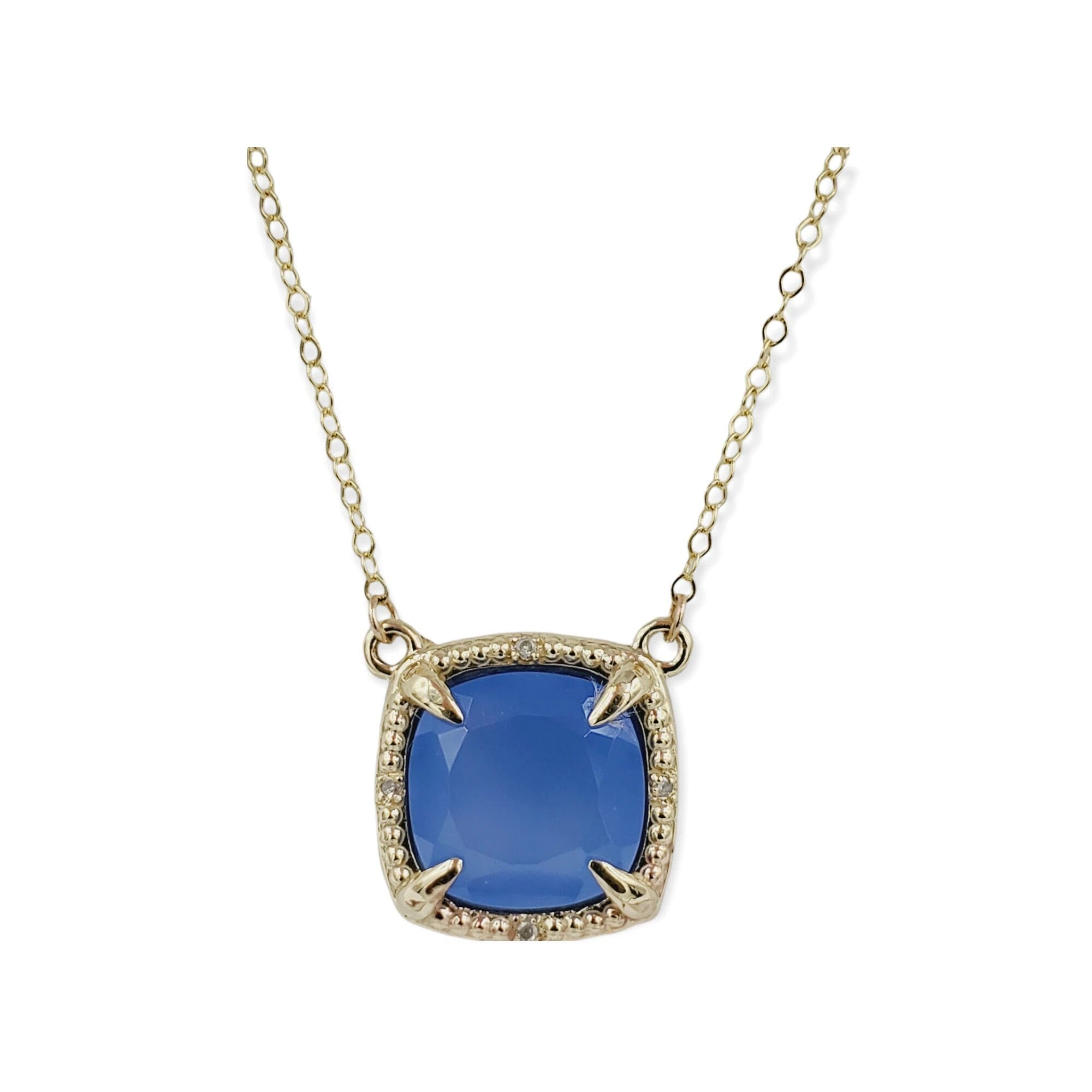 Gold Natural Gemstones Necklace, 10kt Yellow Gold Genuine Gemstones 10mm with Diamond Necklace, Birthstone Necklace, Necklace For Women