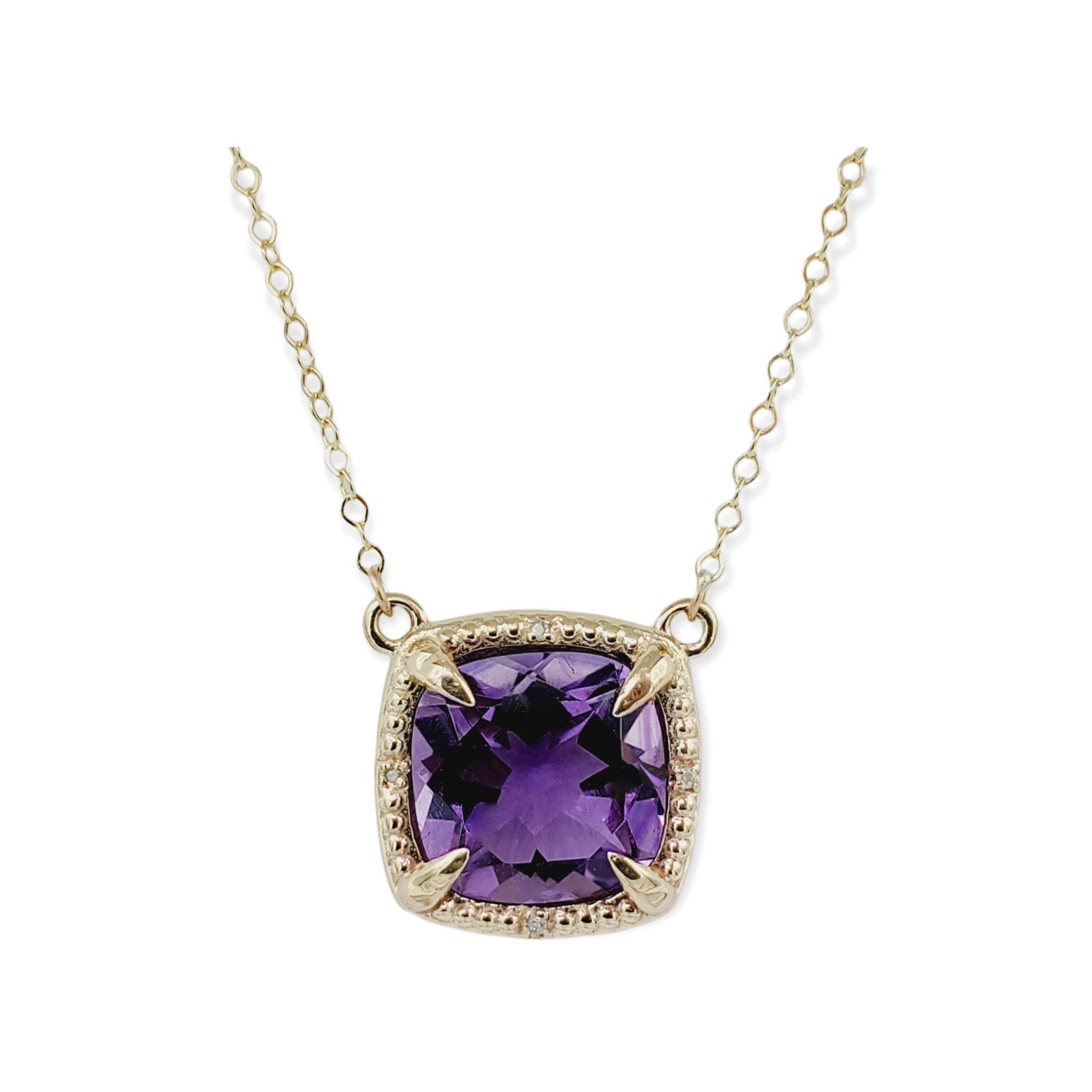Gold Natural Gemstones Necklace, 10kt Yellow Gold Genuine Gemstones 10mm with Diamond Necklace, Birthstone Necklace, Necklace For Women