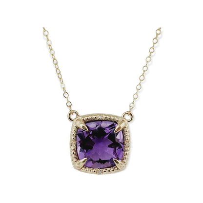 Gold Natural Gemstones Necklace, 10kt Yellow Gold Genuine Gemstones 10mm with Diamond Necklace, Birthstone Necklace, Necklace For Women